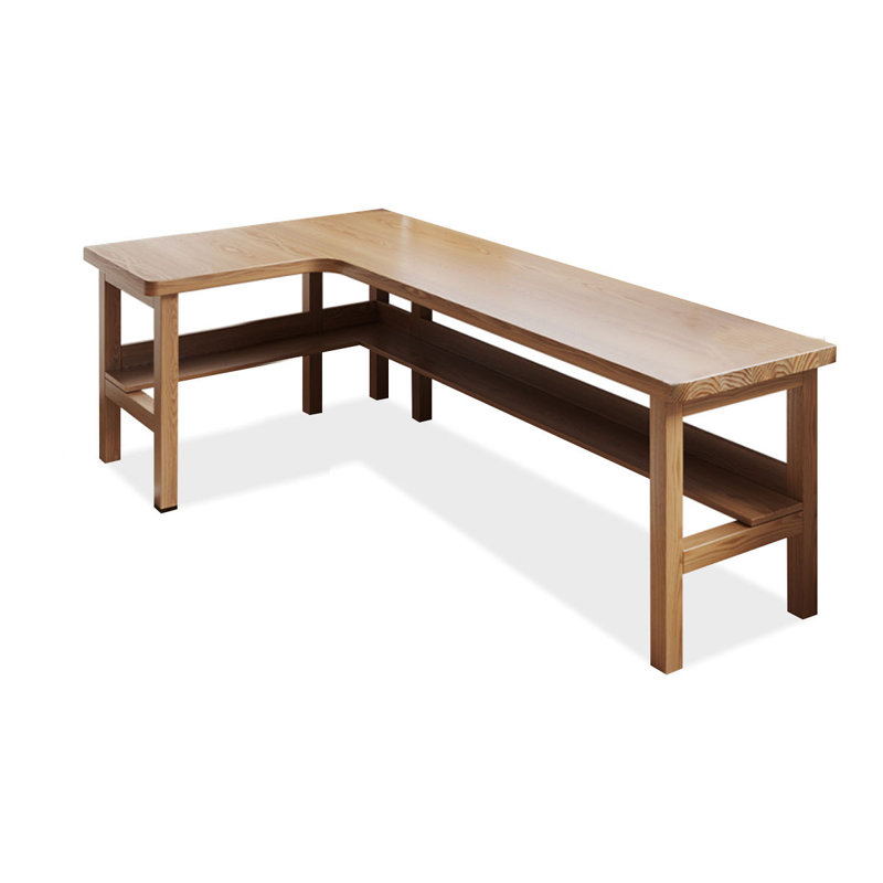 Burlywood L-Shaped Solid Wood desks, 29.53" H x 70.87" W x 39.37" D, Left Hand Return