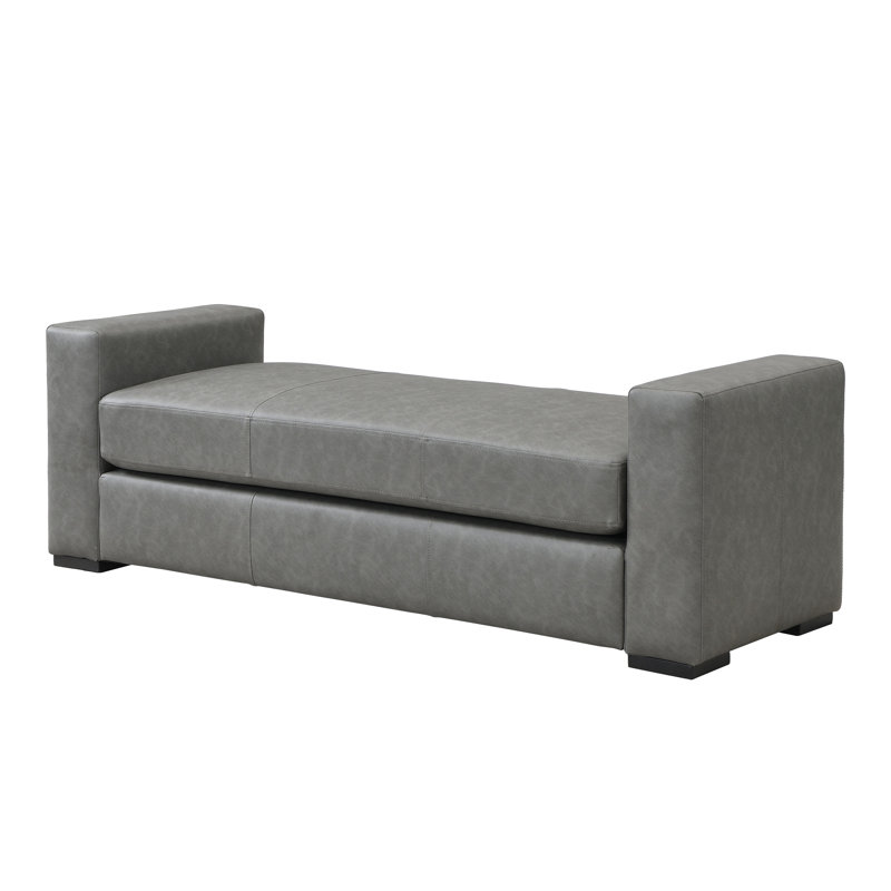 Emanuel PU Leather Upholstered Bench With Armrests, Gray