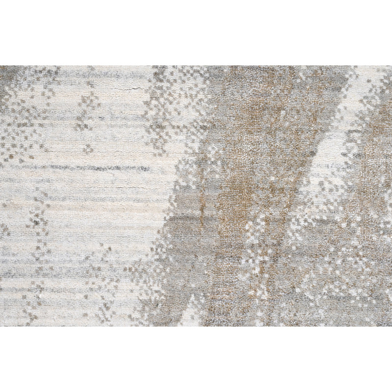 Tapis abstrait gris / blanc en laine / viscose tissé à la main Abstract, Rectangle 6 pi x 9 pi