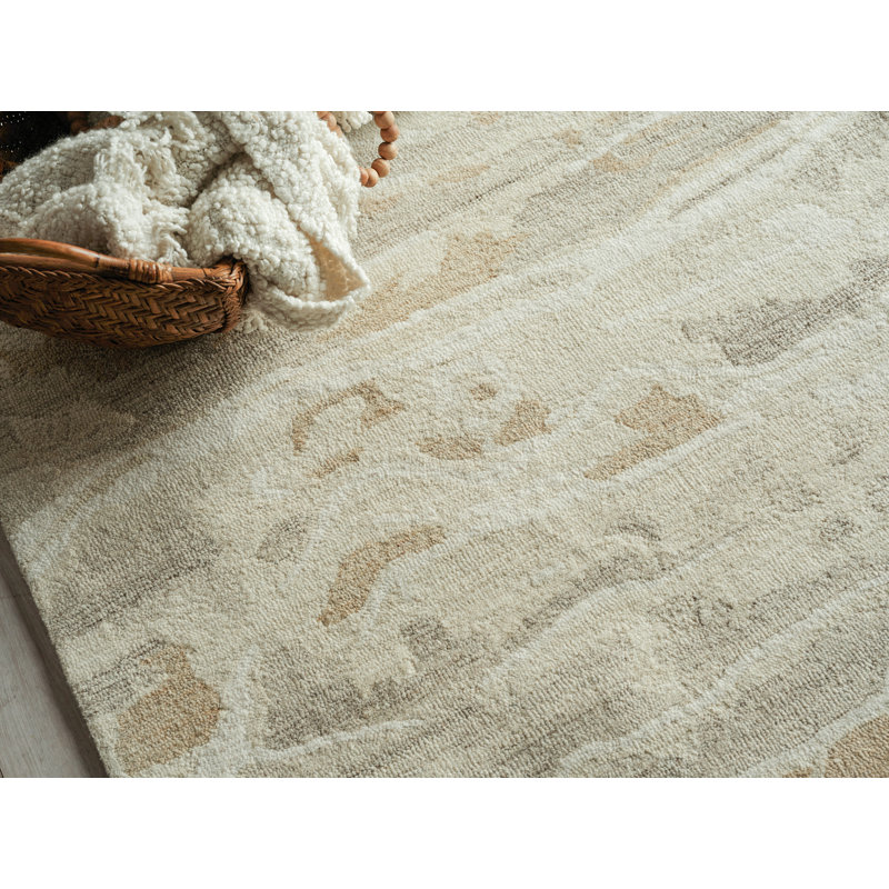 Cortero Hand Tufted Wool Abstract Area Rug, Rectangle 10' x 14', Gold/Ivory
