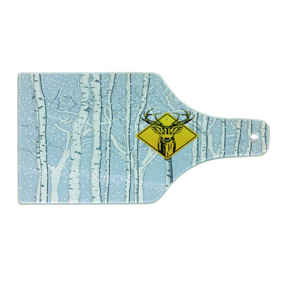 Ambesonne Hunting Tempered Glass Cutting Board Attention Deer Multicolor