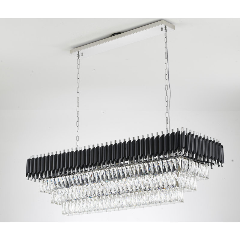 Mellissa 14 Light Black and Chrome Rectangular Chandelier With Crystal Accents, Black/Chrome