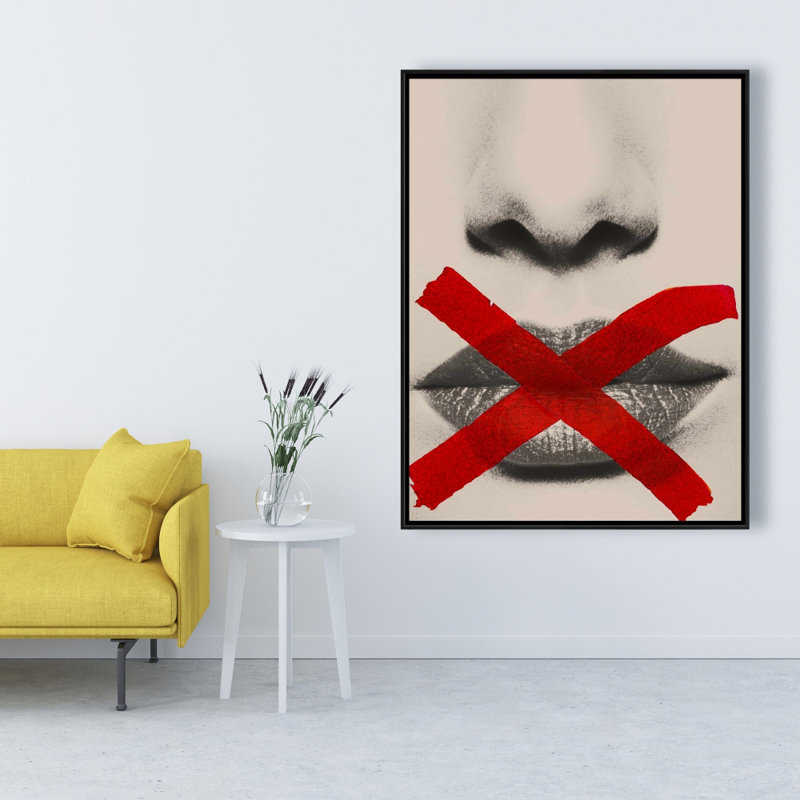 Grayscale Lips With A Red X Print On Canvas