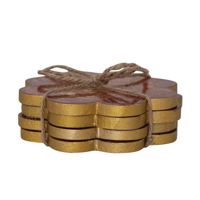 Marbled Resin Flower Coaster Set Red and