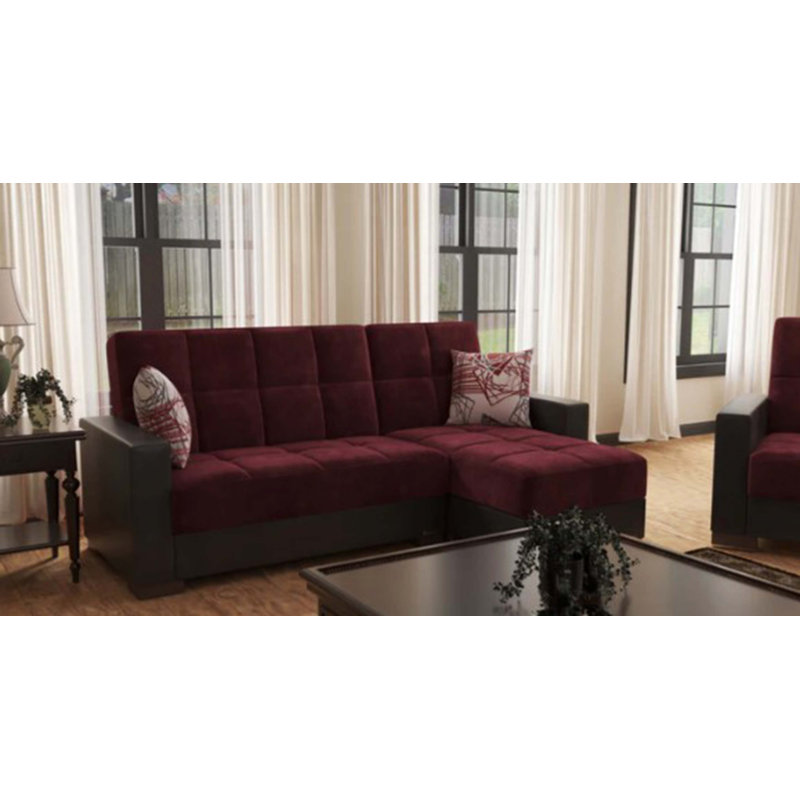 Chaise longue rembourrée convertible avec rangement, Microfibre / microsuède bourgogne