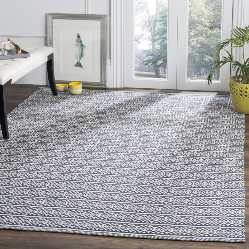 Tapis rayé en coton tissé à la main Melaina, Rectangle de 5 pi x 8 pi