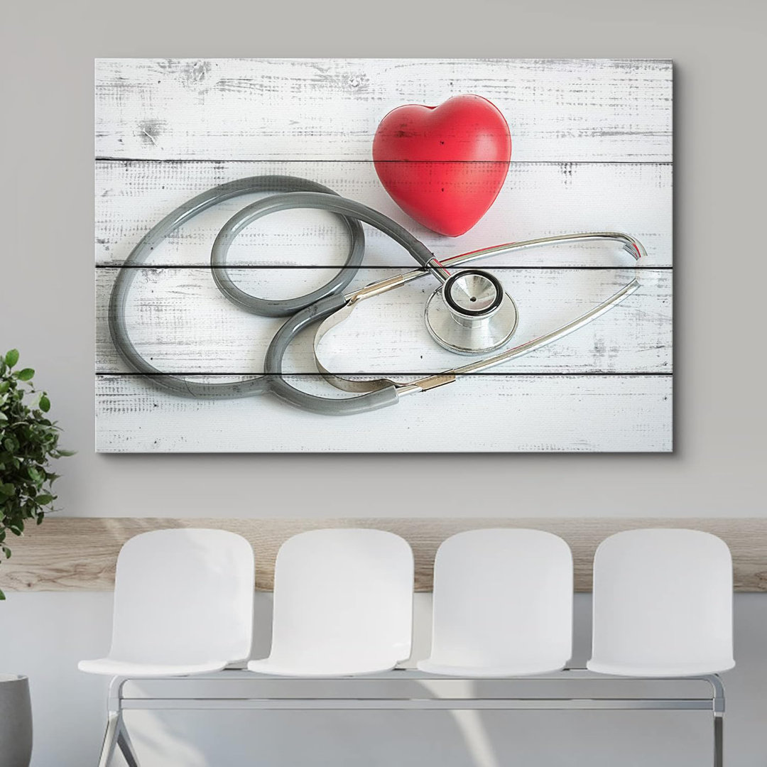 Medical Health " Wood Effect Panel Doctor's Stethoscope Heart " IDEA4WALL Overall 