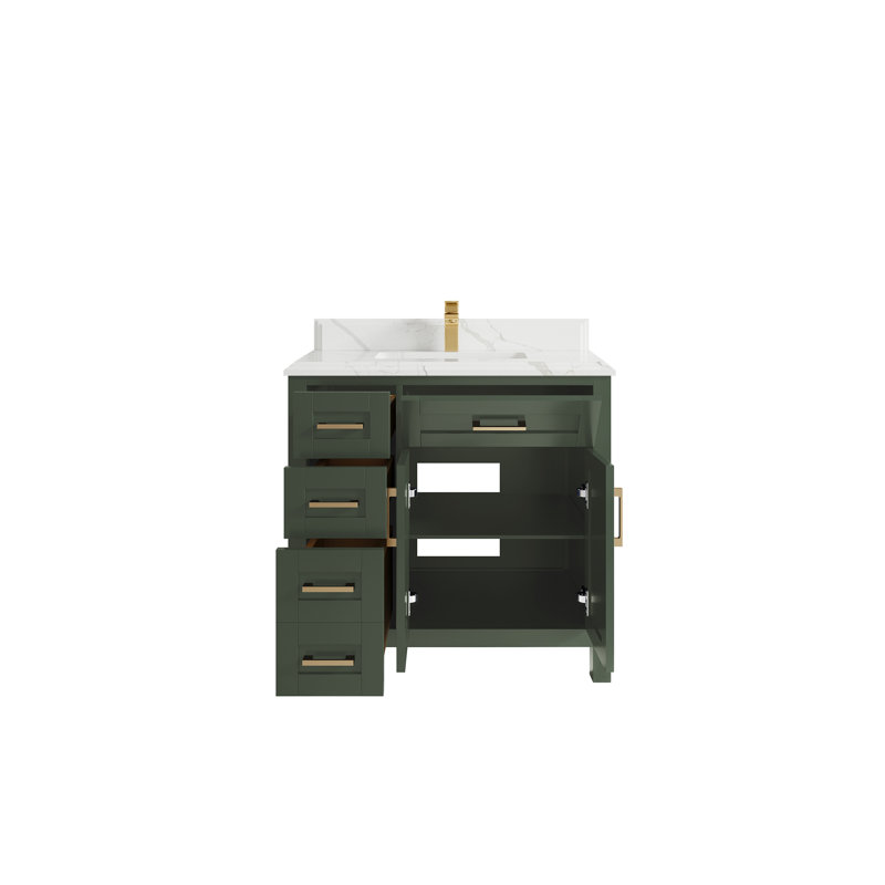 36'' Single Bathroom Vanity with Quartz Top, Calacatta Laza, Pewter Green