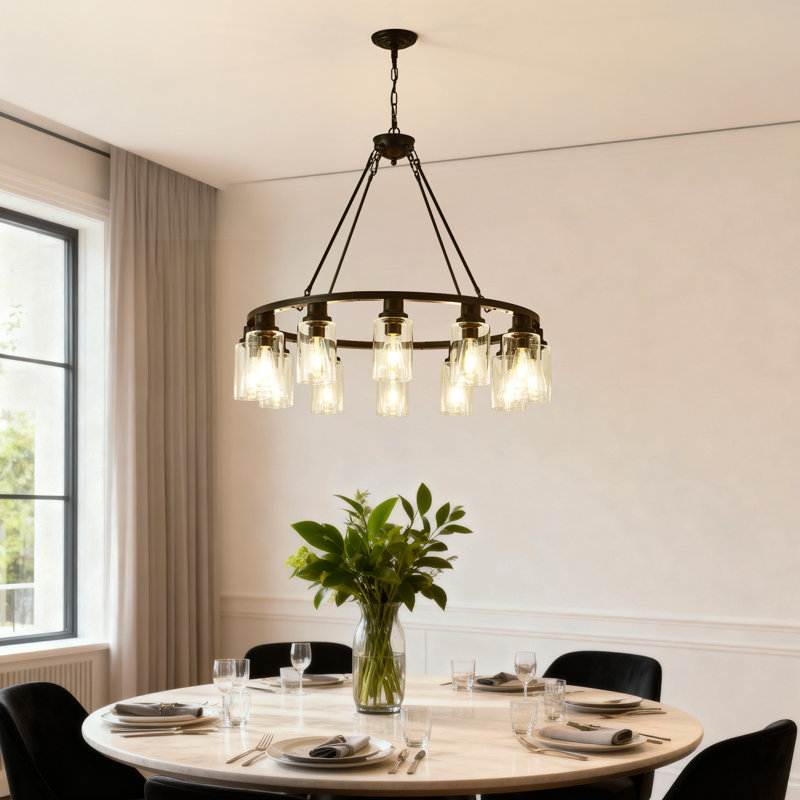 Luminaire suspendu de style campagne moderne en verre 34,25 pouces Wagon Wheel