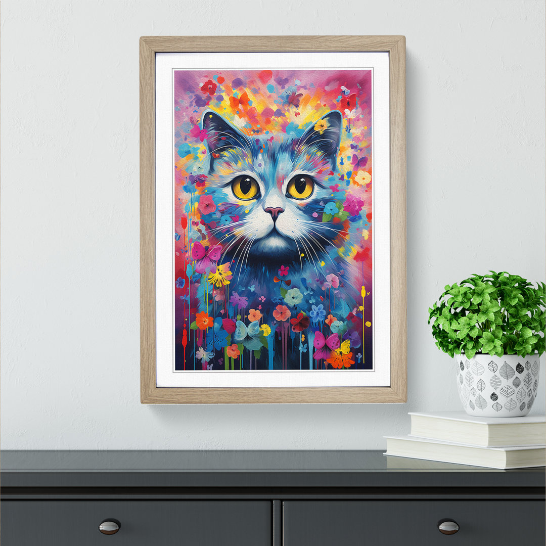 Cat Colour Field - Single Picture Frame Print on Wood