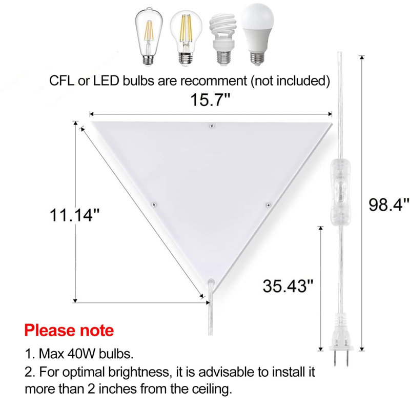 Corner Light With Switch, Ceiling Corner Lights For Living Room, Plug In Ceiling Light, Triangle Shape
