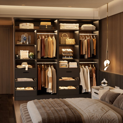 36" Closet System With 3 Drawers And 2 Rods, Shoes Storage With Hutches