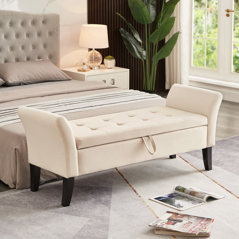 Banc rembourré 51,5 po avec rangement, Beige