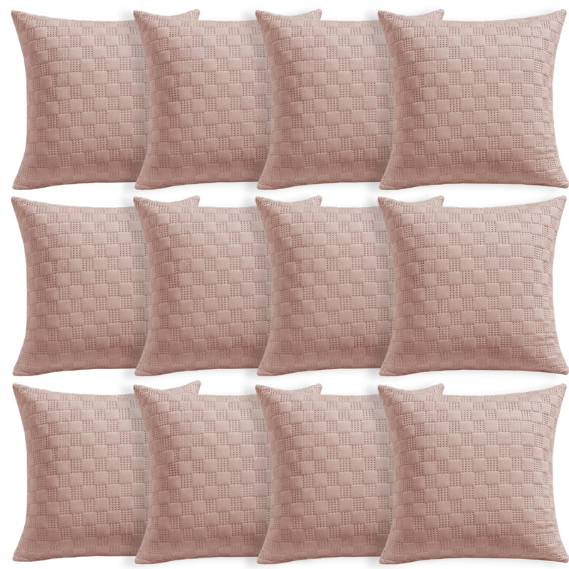 Aspire Homeware Embossed Square Velvet Cushion Covers, Pack of 12, PINK