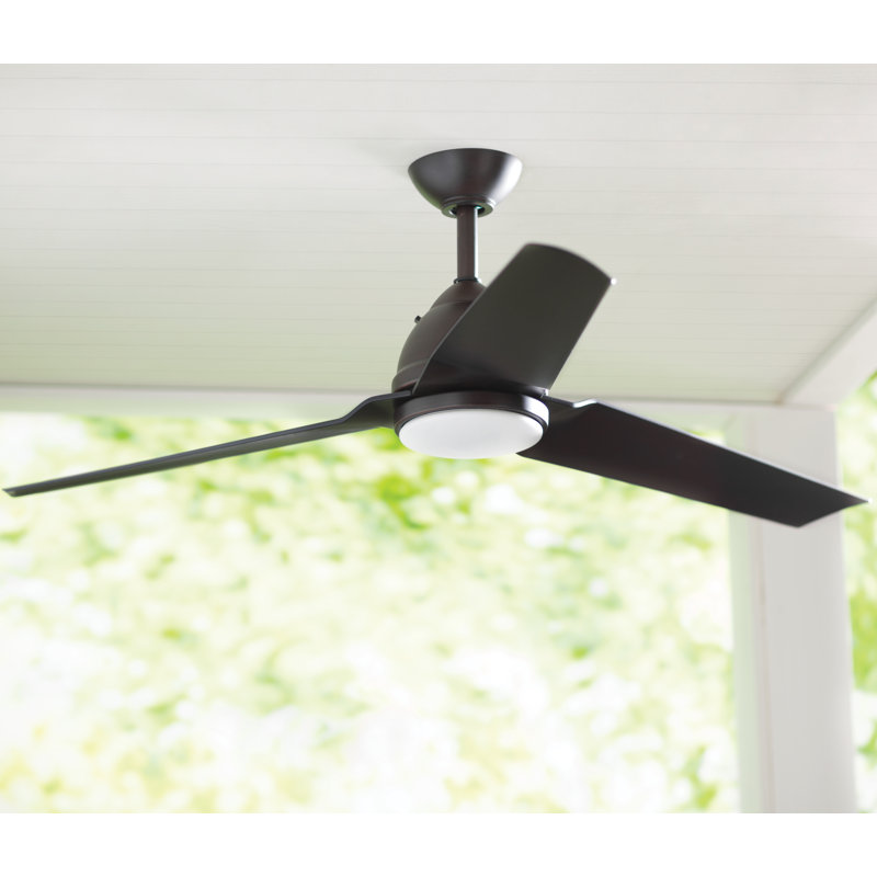 54" Java 3-Blade Outdoor LED Propeller Ceiling Fan with Remote Control and Light Kit Included, Kocoa
