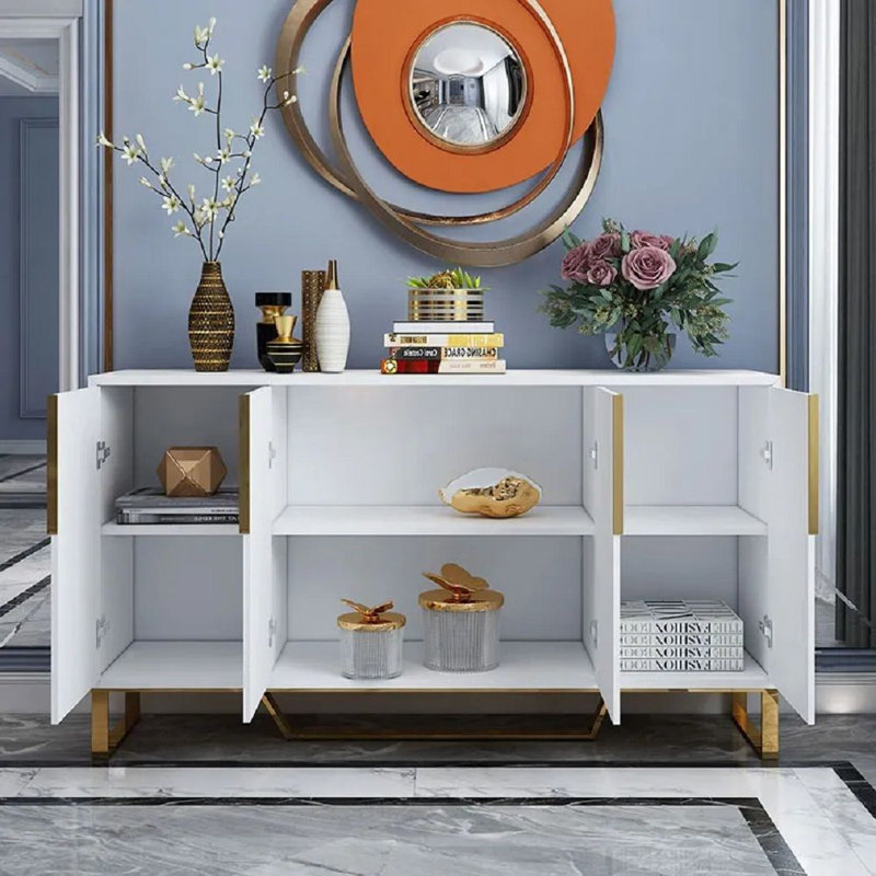 59.1" Minimalist Credenza with Storage, Modern Accent Modular Media Console Cabinet, Sideboard Buffet Cabinet for Living Room Kitchen Dining Room Entryway