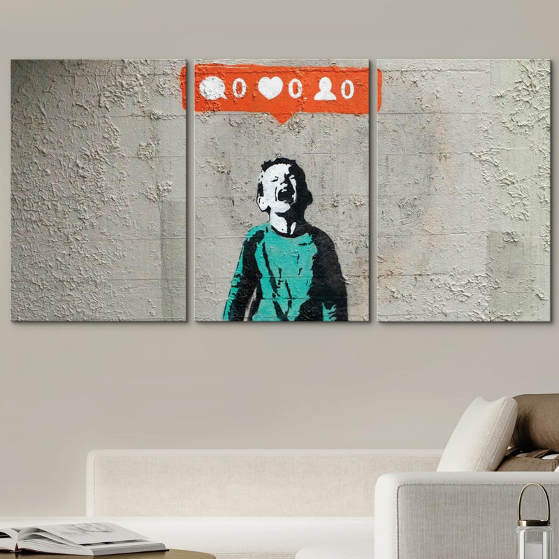 «None Likes Me» - Kid Screams, no 3, crédit Banksy Street, 3 pièces, Toile tendue, H 24 po x l 16 po x P 1,5 po