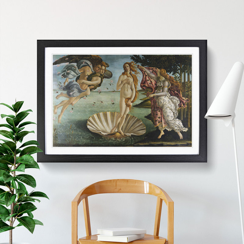 Birth of Venus by Sandro Botticelli - Picture Frame Painting, 48cm H x 65cm W x 2cm D, Black Framed