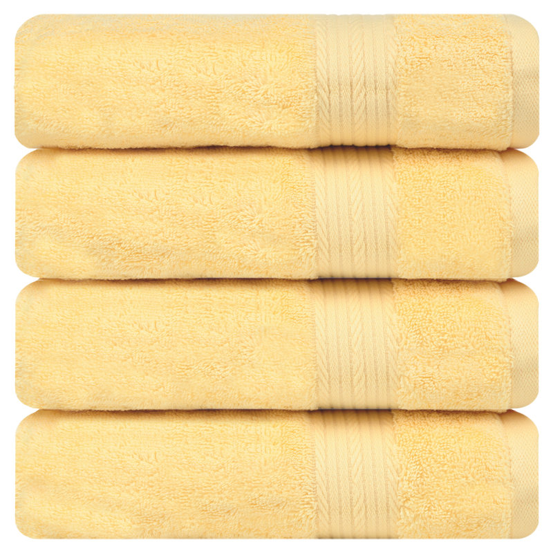 Como Bath Towel Set 100% Cotton Super Soft and Absorbent, Bath Towels- 4 Pack, Yellow