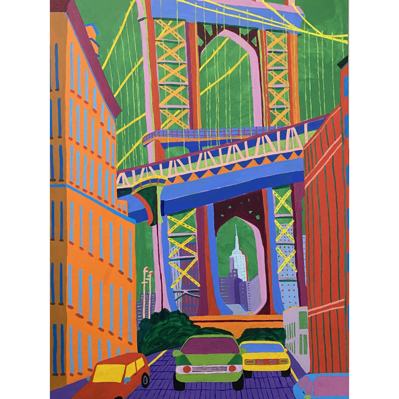 «Manhattan Bridge» par Sue Graef - Peinture, Blanc mat, H 31,25 po x l 25,25 po