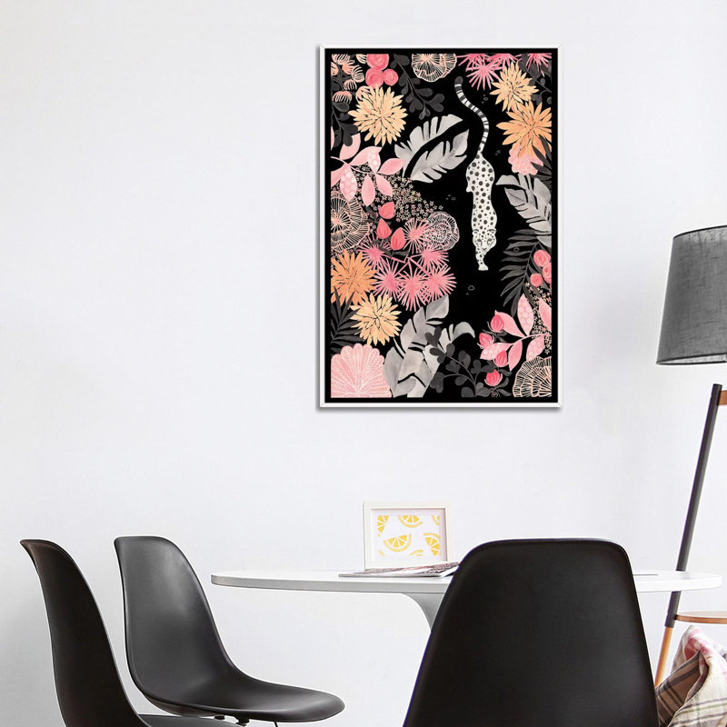 Art de pédoncule leopard, H 40 po x l 26 po x P 1,5 po, Toile blanche encadrée