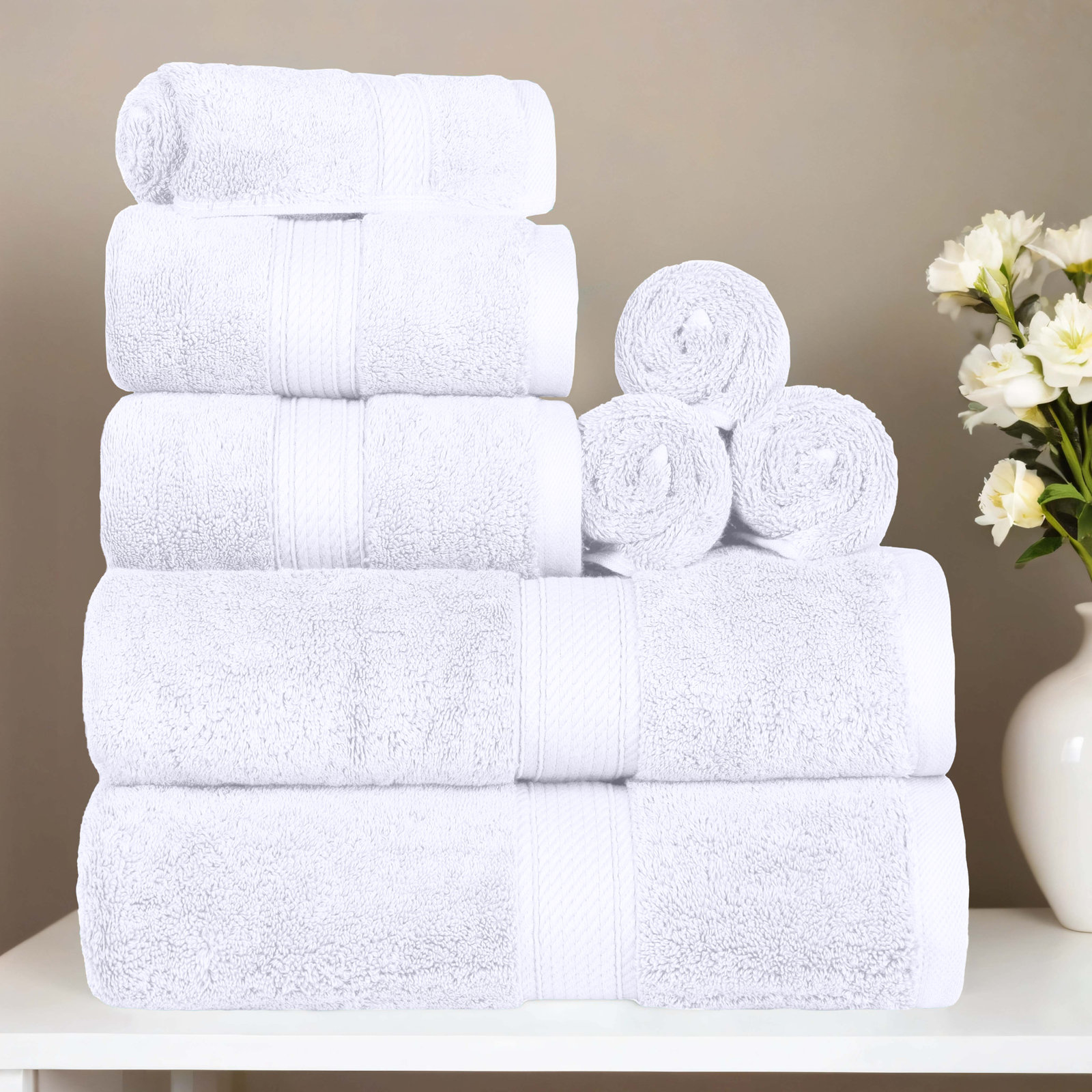 Renata 8-Piece Egyptian Cotton Towel Set, White