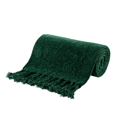 Chenille Velvety Throw Blanket, Decorative Fringe Throw Blanket for Bed 50"x60"