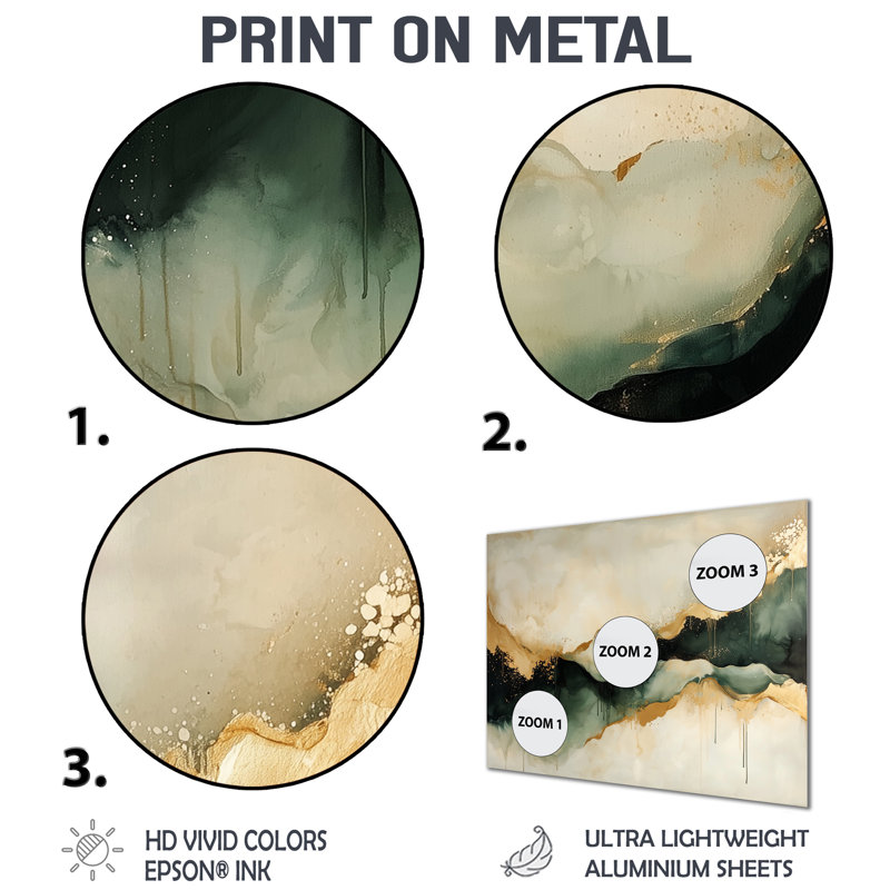 Abstrait encre liquide abstraite Fight of Emerald III - Décoration murale abstraite encre liquide en métal, H 12 po x l 20 po