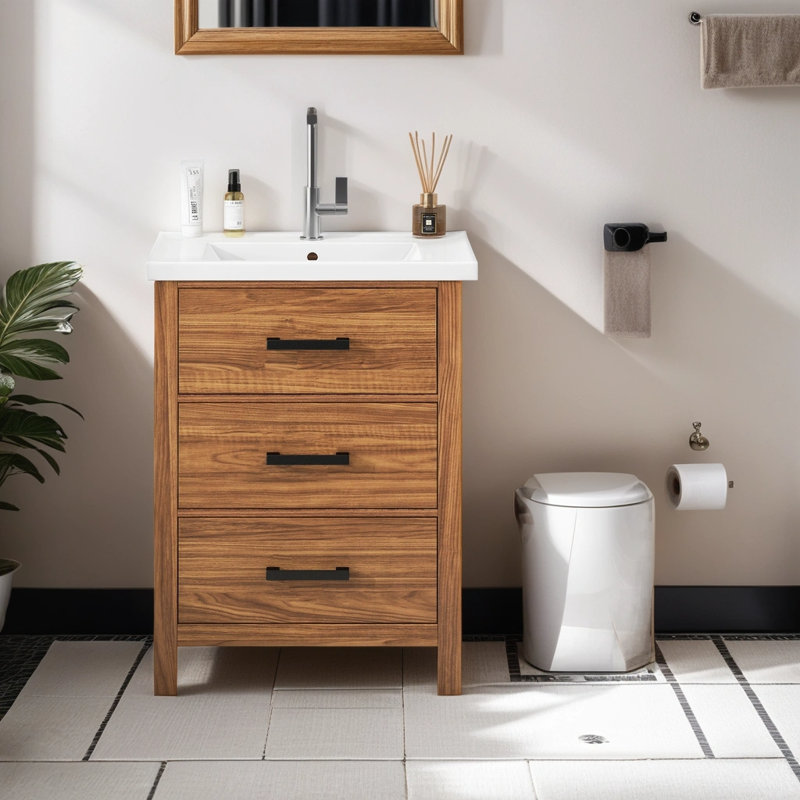 Claytie 24.4 " W Freestanding Standard Free Standing 1 Single Vanity Bathroom Vanity With Ceramic Top
