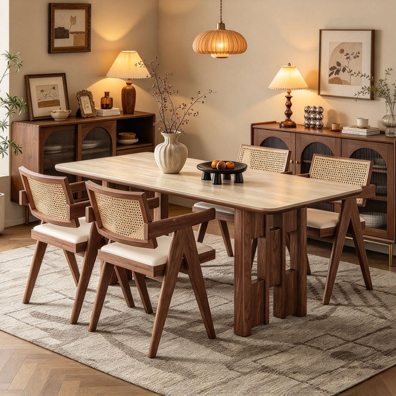 Table American Mid-Century en pierre frittée, 29.5" H x 59.1" W x 31.5" D, 5