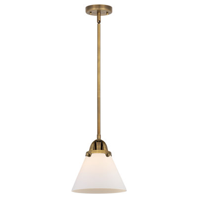 Mini-luminaire suspendu 1 tige 8 po Nouveau - 2 lumières coniques - ampoule non incluse - finition chrome poli - abat-jour blanc mat