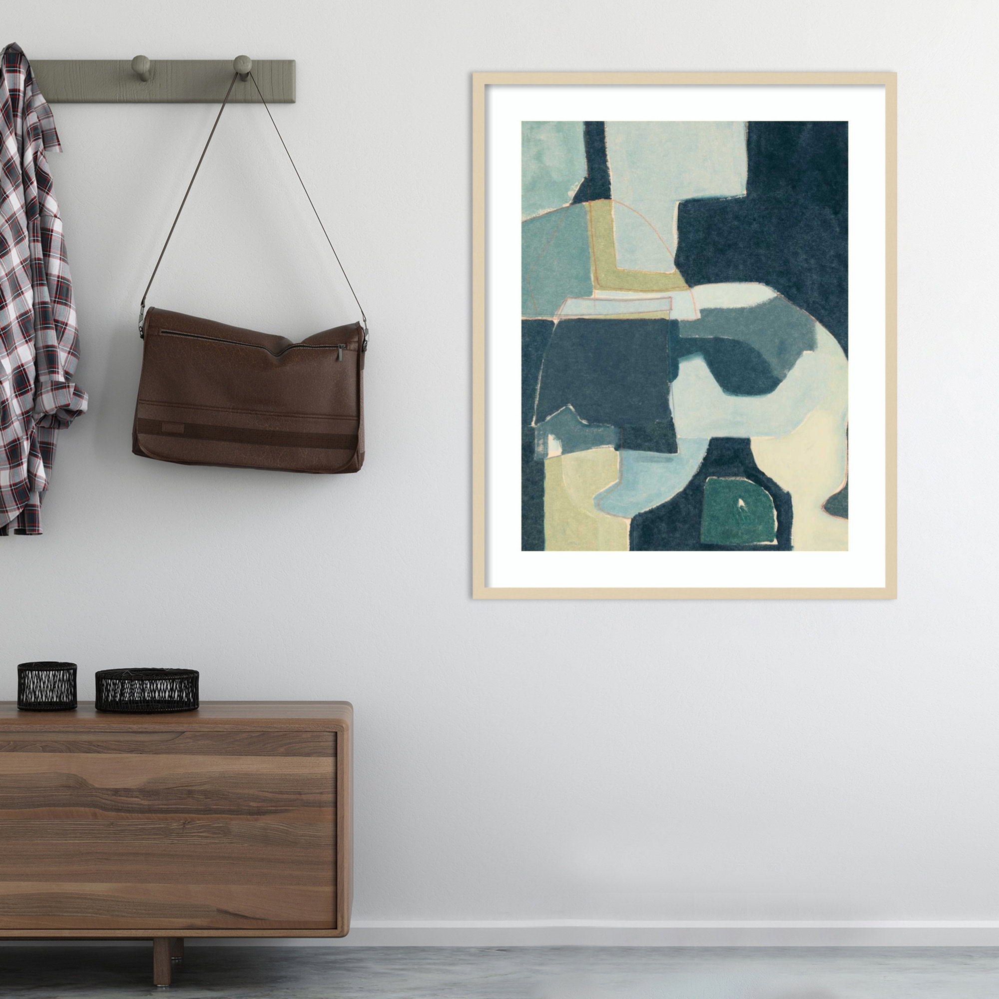 Blue Note III by Rob Delamater, 41" H x 33" W x 1" D, Brown Framed