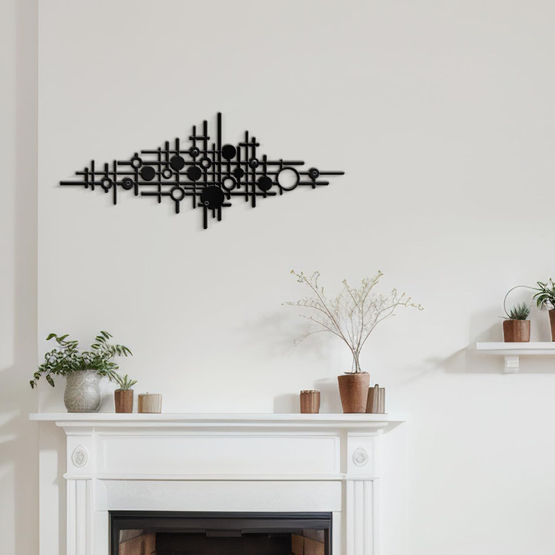 Circle Abstract Shapes Minimalist Modern Abstract Wall Accent Sculpture Hanging Decoration Metal Wall Decor, Blck