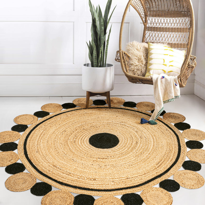 Tapis noir / naturel Adwin, Rond 5 pi 1 po
