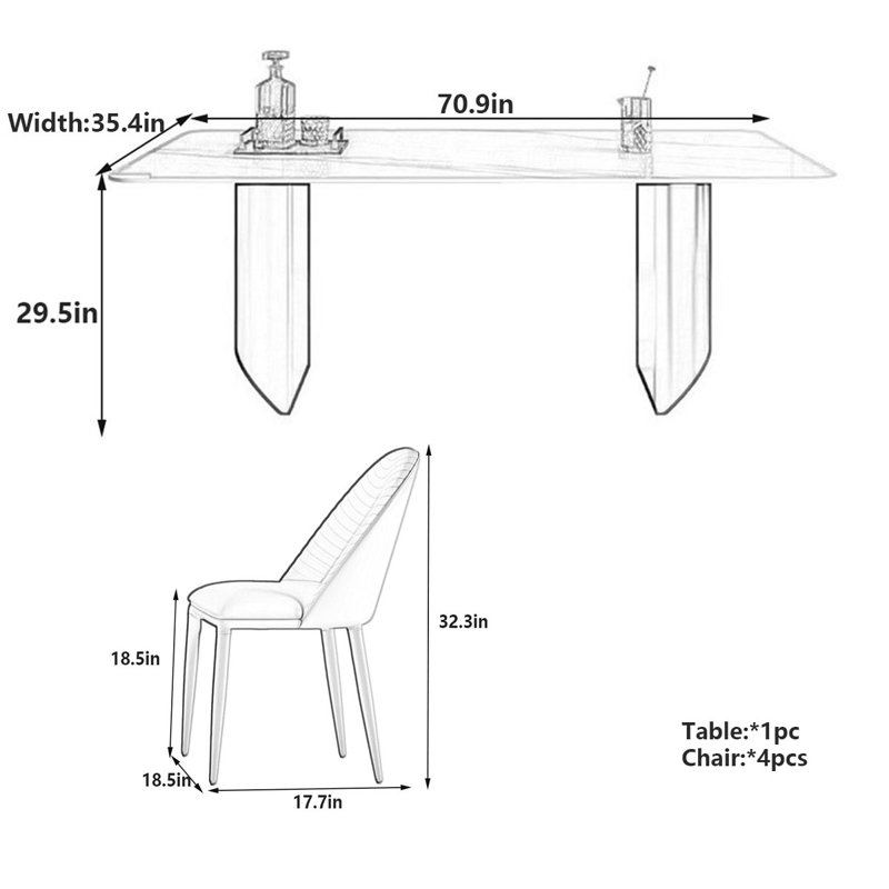 Table de salle à manger rectangulaire Luxury, H 29,5 po x L 70,9 po x l 35,4 po, Orange, Doré