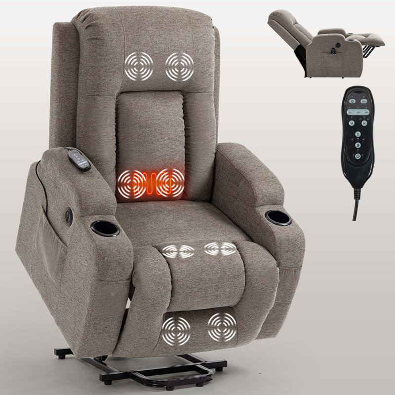 Infinite Position Single Motor Power Lift Recliner with USB Charging Port, Cup Holders, 8-Point Vibration Massage & Lumbar Heating for Elderly