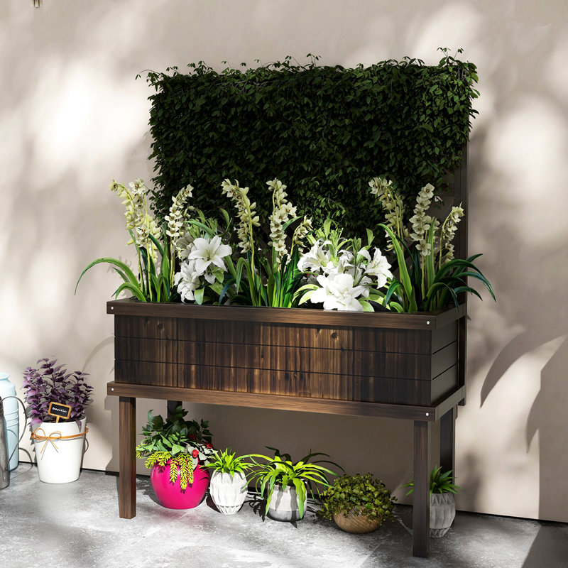 Lit de jardin surélevé avec treillis stylisé, largeur 10,25 po, bois autodrainant, jardin extérieur, patio, pot à fleurs surélevé de 40,93 po, pour