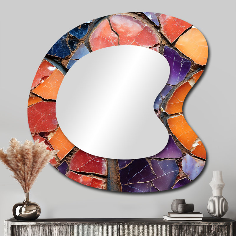 Orange and purple crystal healing  II - Stone Geode Unique Shape Decorative Wall Mirror, Orange Asymmetrical Large Mirror, Printed Metal Art