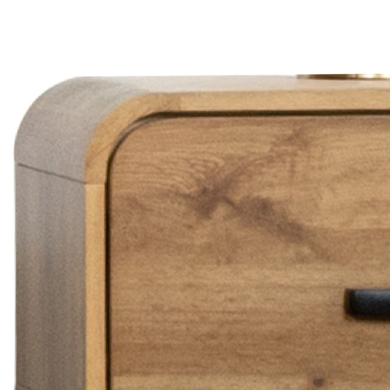 Table de bout Wea Bed, 1 tiroir, pieds noirs en angle, chêne naturel