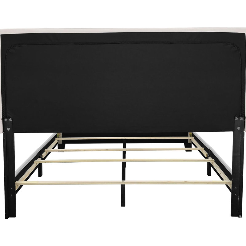 Upholstered Twin Bed With Black Leg Finish And Elegant Design Fabric Covering Solid Wood Base, Twin, Ivory