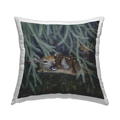 Stupell Industries Deer Under Forest Tree Design by Valerie Rogers Outdoor Printed Pillow