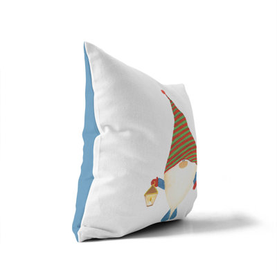 Watercolor Striped Christmas Gnome Indoor Pillow with Removable Cover