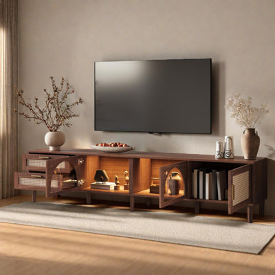 86.6-Inch TV Stand for TVs Up to 90 Inches With App-Controlled LED Lights, Drawers and Glass Door Storage
