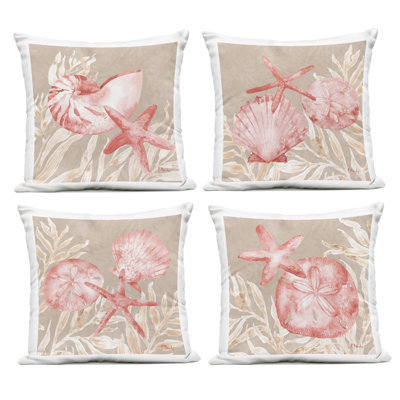 Ensemble de 4 coussins d'extérieur Tampico Shells in Peach, par Paul Brent