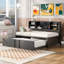 Lit de jour simple en métal avec lit gigogne simple, tablettes de rangement et ports USB, noir