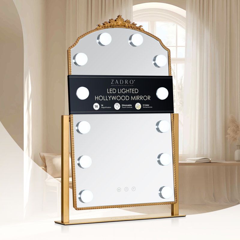 Miroir lumineux à DEL Hollywood avec décor doré