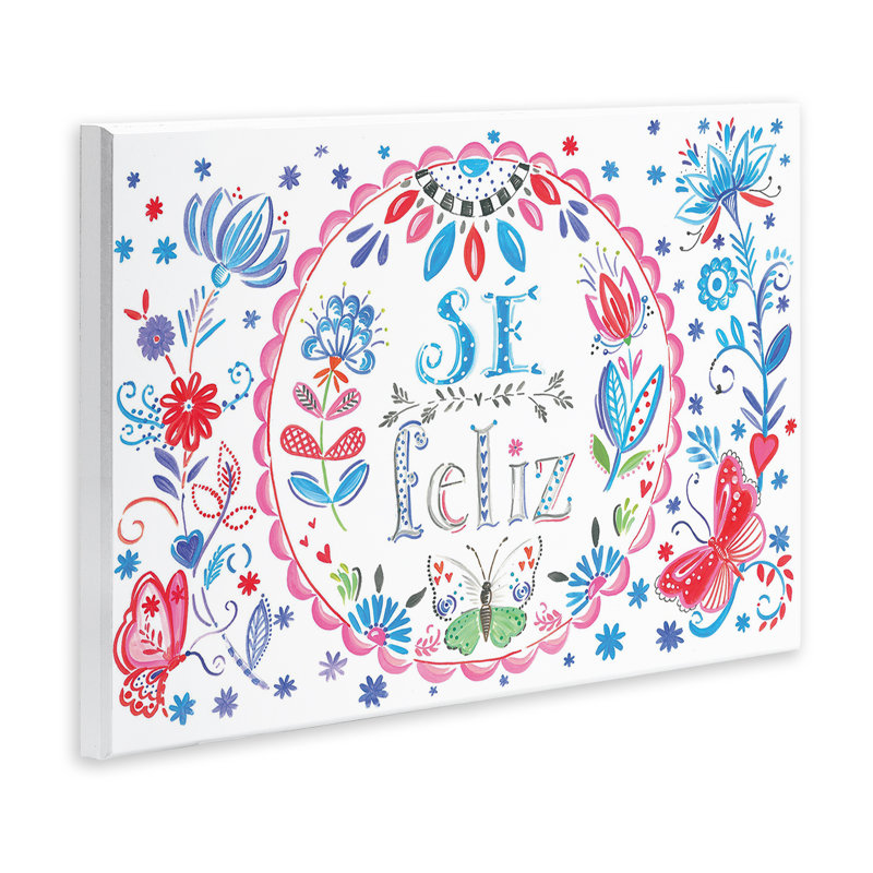 «Be Happy», art mural espagnol par papillons graphiques SD, Studio, H 10 po x l 15 po