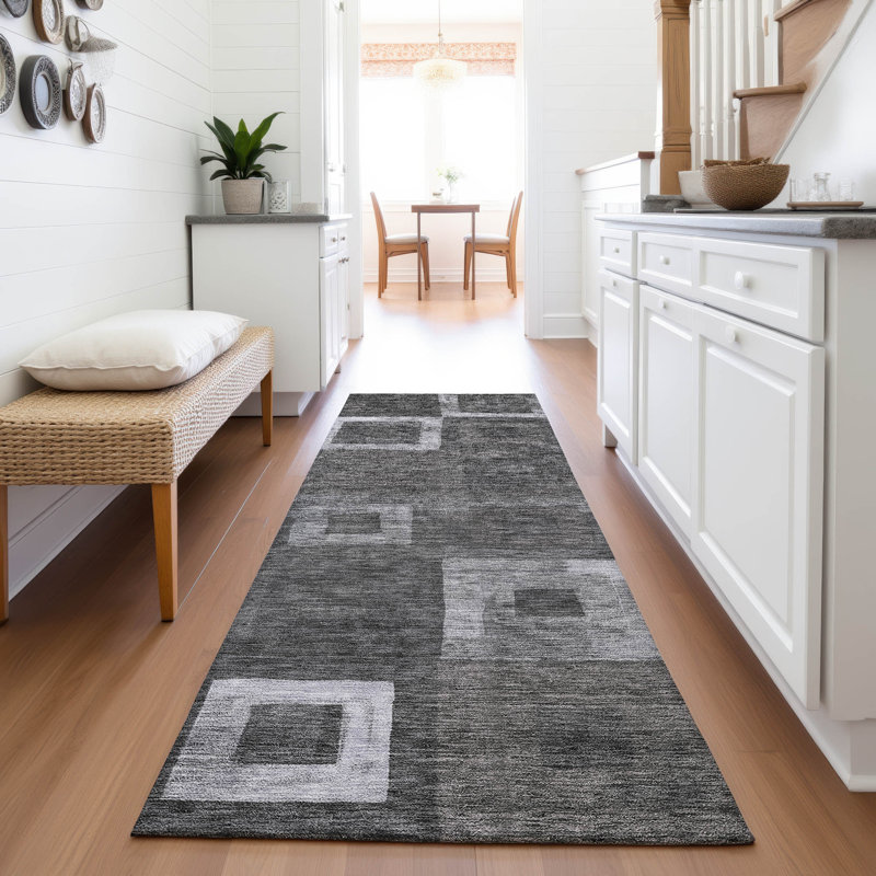 Premium Machine Washable Ducote AMF1142 Geometric Rug, Runner 2'3" x 7'6"