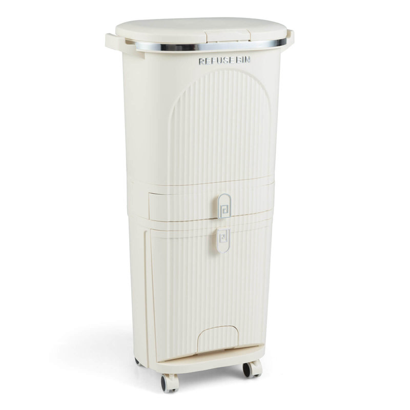 Poubelle de cuisine 11 gallons avec couvercle, 2 seaux amovibles, tiroir, pédale de marche