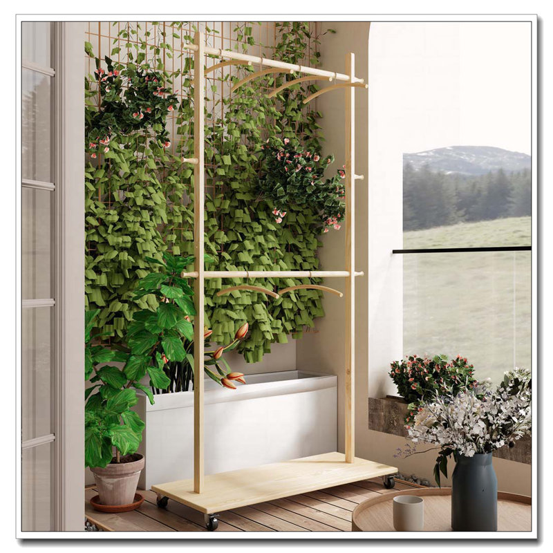 Séchoir à vêtements en bois massif avec 6 cintres en bois, conception compacte, tablette réglable